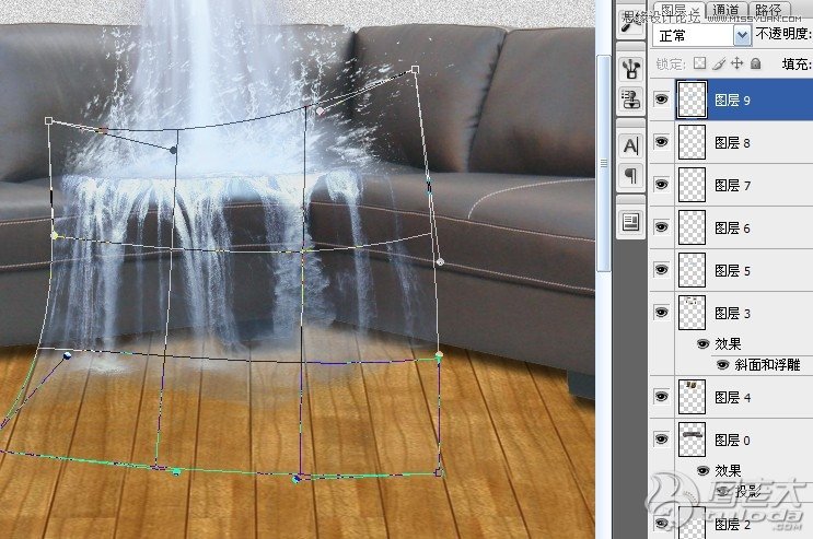 Photoshop合成客厅内瀑布流水效果,PS教程,图老师教程网