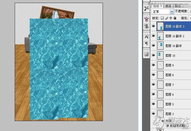 Photoshop合成客厅内瀑布流水效果,PS教程,图老师教程网