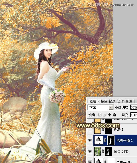 Photoshop调出树林美女秋季黄色调,PS教程,图老师教程网