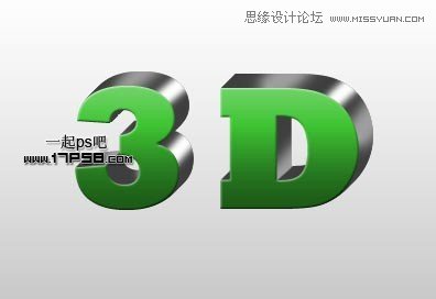 Photoshop制作绿色高光质感3D立体字教程,PS教程,图老师教程网