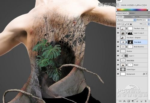 Photoshop合成制作树根人体超自然蜕变场景,PS教程,图老师教程网